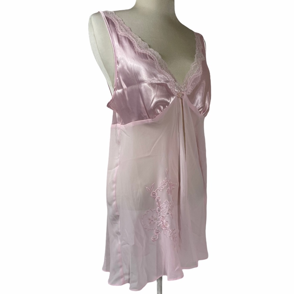 Sexy Silk Babydoll Nighty Romantic Sequins Embroidered Pink 80s 90s Y2K Lingerie - Picture 2 of 16